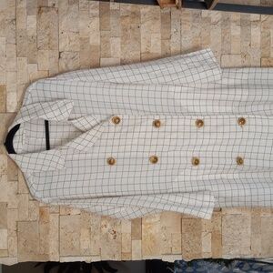 Free People Grid Maxi Duster Women's Lightweight Ivory & Black Check Pat…